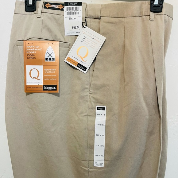 Pleated Khaki Pants Haggar Mens Premium No-Iron Classic-Fit